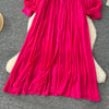 Spring Vintage Loose Dresses Women Lantern Sleeve Turn-down Collar Solid Single Breasted Casual Folds Long Dress