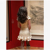 Women Mandarin Collar Ruffle Hem Mini Qipao Chinese Style Cap Sleeve Slim Fit Cheongsam Dress Dating Daily Party Outfit