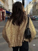 Women's Sequined Bomber Jacket Fall O Neck Long Sleeve Pocket Stretch Hem Sequins Jacket Coat Female Chic Outerwear