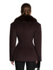 Women Big Faux Fur Lapel V‑Neck Wool Blend Blazer Jacket Double Button Fitted Waist Long Sleeve Elegant Outerwear Coat
