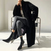 Winter Long Black Elegant Stylish Thick Warm Fluffy Hairy Soft Faux Mink Fur Coat Women Stand Collar Sashes