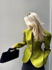 Women Elegant Peplum Blazer Olive Green Slim Fit Flared Hem Jacket Vintage Puff Sleeve Office Lady Coat