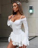 Women's A-Line Bodycon Mini Dress Ruffle Hem V-Neck Asymmetrical Buttons Long Sleeve Short Dress Party Streetwear Outfits