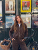 Women Long Sleeve Autumn Outwear Lapel Zipper Pleated Loose Brown Jacket Female Graduation Season Coats