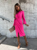 Elegant Long Sleeved Dress Women Solid Color Slim Fit Sexy Pleated Design Lapel Lantern Sleeve Shirt Dress