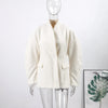 Women's Fleece Button Wasit Jacket Stand Collar Long Sleeve Pockets Oversized Coat Lady Spring Casual Outerwear