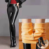 Warm and Thickened Leather Pants with Fur Lining High-Waisted PU Pants Women's Leggings for Autumn and Winter Wearable Outside