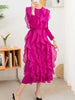 Ruffles Pleated Dress For Women Round Neck Long Sleeves Belt Dresses Female Festival Clothing Spring 2DA3661