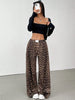 Women Leopard Print Wide Leg Pants Elastic High Waist Loose Casual Trousers Streetwear Y2K Long Palazzo Pants