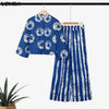 5XL Vonda Plus Size 2 Piece Outfits Autumn Women Bohemian 3/4 Sleeve Shirts Wide Leg Pants Print Vintage Pant Sets 2PCS