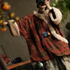 Women Corduroy Print Floral Parkas Red Winter Coats Warm Patchwork Wool Plus Cotton Women Loose Pullover Parkas