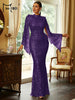 Elegant Apricot Sequin Muslim Party Dress Women Split Sleeve High Neck Bodycon Dubai Evening Dresses Prom Gown