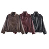 Solid Leather Moto Jacket For Women Winter Turtleneck Retro Coats Asymmetry Elegant Vintage PU Jackets