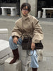 Beige Belted Long Outerwears Women Stand Up Collar Long Sleeve Loose Coat Autumn Streetwear Office Lady Tops