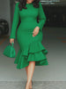 Elegant Church Dresses Long Sleeves Mermaid Ruffles for Women Office Ladies Work Business Party Autumn African