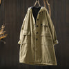 Women Vintage Hooded Button Parkas Plus Cotton Winter Coats Solid Color Patchwork Pockets Warm Long Parkas