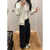 Retro American Curved Knife Navy Blue Wide Leg Straight Jeans Women Spring Autumn Casual High Waist Trousers Loose Casual Pants