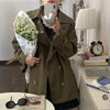 Women's Vintage Trench Coat Jacket with Belt Double Breasted Short Slim Windbreaker