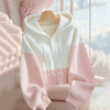 Spring Autumn Patchwork Knitted Cardigan Sweater Jacket Women Korean Ladies Single Breasted Hooded Sweater Coats Female Tops