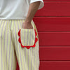 Striped Patchwork Scalloped Trim Trousers Women Street Elastic Waist Pocket Panelled Loose Wide Leg Pants Chic Ladies Partywear