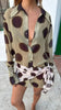 Women Chic Vacation Outfits Leopard Print Sheer Chiffon Shirt Casual Turn-down Collar Mini Dress & Detachable Scarf