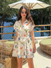 Women's Floral Print Shirt Dress Collared Cap Sleeve Button Down Belted Mini Dresses for Woman Party Vacation Outfits
