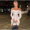 Vintage Hollow Out Floral Lace Off Shoulder Maxi Dress Women Flare Long Sleeve Slim Dresses Elegant Lady Party Robe