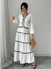 Women's Autumn Winter 2-Piece Set Dress, Casual Long Sleeve Tie-Up Top, High Waist Elegant Skirt, for Sunny Days