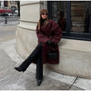 Burgundy Long Trench Coat Women Lapel Double Breasted Belted Waist Cape Collar Overcoat Loose Windbreaker Lady Winter Outerwear
