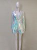 High Street Stylish Designer Suit Set Women's Trim Single Button Sparkling Sequined Blazer Shorts Set