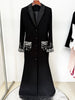 High Street Designer Women's Long Sleeve Notched Collar Rhinestone Diamonds Beading Maxi Long Dress