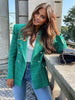 Women jacket Autumn Double Breasted Tweed Check Blazer Coat Vintage Long Sleeve Pockets Female Outerwear Chic