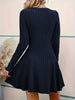 Women's V-Neck Knit Dress - Long Sleeve Swing Mini Dress, Elegant Bodycon Short Dress