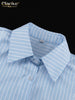 Loose Blue Stripe Women's 3 Pieces Set Elegant Long Sleeve Shirt + Corset With High Waist Wide Pants Set