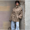 Solid Stand Collar Trench Short Coats Button Long Sleeve Pocket Zipper Windbreaker Lady High Street Outerwear