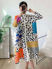 Pleated Contrast Color Leopard Printed Dress Stand Neck Single Breasted Mid-length Dresses Women Party Clothing 2Q1027