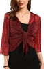 Womens Shiny Sheer Shrug Tie Top Open Front Cardigan Lightweight Knit Top Over Coat