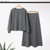 Women Autumn Pullover Sweatshirt and Elastic Waist A-Line Midi Skirt 2 Pieces Dress Sets Cozy Casual Solid Suits Outfits