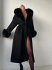 Women's Solid Color Lace Up Fur Collar Woolen Overcoat Bathrobe Style Long Loose Coat Advanced Atmosphere Autumn Winter Overwear