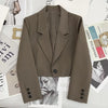 All-match Cropped Blazer Woman Solid Color Single Button Suit Coat Women Korean Chic Notched Collar Long Sleeve Blazers