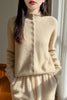 Autumn Winter Women's 100% Merino Wool Knit Cardigan Stand Collar Single Row Button Front Sweater Soft Warm Office Wear Coat