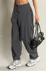 Women's Cargo Pants Solid Color Causal Fall Baggy Leg Barrel Track Pants with Pockets