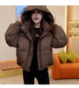 Hooded Collar Cotton-padded Jacket For Women Autumn Winter Solid Loose Warm Female Puffer Coat