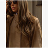 Women's Brown Stand Up Collar Long Long Trench Coat Lantern Sleeve Side Slit Loose Windbreaker Spring Autumn Coat