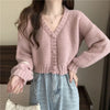 Solid Cropped Knitted Cardigan for Woman Comfortable Soft Single-Breasted Sweater Jacket Korean V-Neck Long Sleeve Knitwear