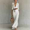 Buttons Draped Chic Party Dress Spring Autumn Women Turn Down Collar Simple Maxi Dress Long Sleeve Elegant Ladies Dress