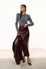 Women Burgundy Croc Faux Leather Notched Lapel Slim Fit Blazer Jacket Single Breasted Long Sleeve Elegant Office