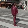 Street Women's Lace Up Leather Jacket Loose Solid Lapel Long Sleeve Belt Jackets Female Spring Lady Vintage Outwears