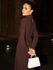 Autumn Elegant High Collar Long Sleeve Ruched Slim Fit Long Dress Women'S Solid Casual Party Club Street Clothes