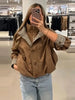 Casual Patchwork Women Coat Elegant Long Sleeve Stand Collar Pleated Female Outwear Autumn Winter Lady Streetwear
